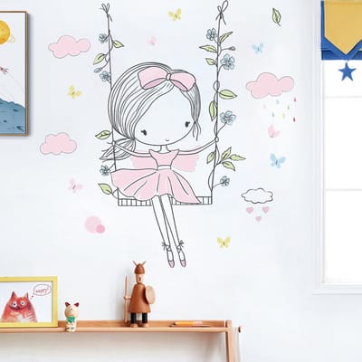 Stickerkamer® - Muursticker - kinderkamer - meisje op schommel