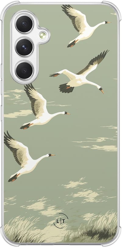 Shockproof hoesje - Geschikt voor Samsung Galaxy A54 - Vogels - Extra sterke case - TPU/polycarbonaat - Print / Illustratie - Groen, Transparant