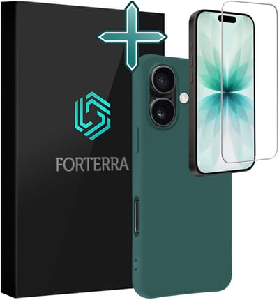 Hoesje Met Screenprotector - Geschikt voor Apple iPhone 17 - Sterk & Shockproof - Telefoon Hoes - Back Cover - Siliconen Case - Donkergroen