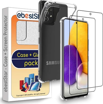ebestStar - Hoes geschikt voor Samsung Galaxy A72, Silicone Slim Cover Case, Versterkte Hoeken en Randen hoesje, Transparant + Gehard Glas x2