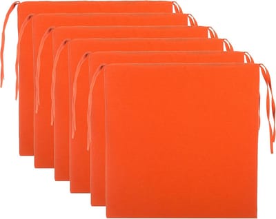 Brandsseller set van 6 Zitkussens 40x40 cm met gladde afwerking – Comfortabele stoelkussens met bindbanden en afneembare hoes – Voor binnen en buiten – Tuin, terras, keuken - Oranje