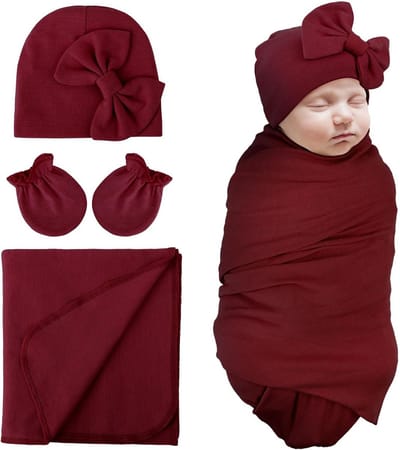 Baby Swaddle Set - Wikkeldoek met Muts en Wanten - Baby Verzorgen - Zonder Rits of Klittenband - One Size
