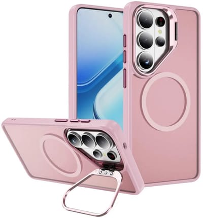 Hoesje Geschikt voor Samsung Galaxy S26 Ultra - Compatibel met MagSafe & Qi2 - Back Cover met Standaard - Camera Kickstand - Roze
