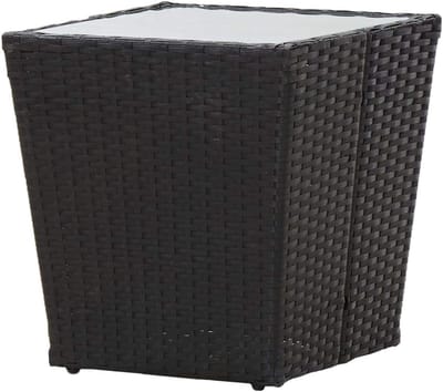 Salontafel Glas - Bijzettafel Buiten - Terras Ontspanning - Weerbestendig Frame - 41x41x43 cm - Zwart