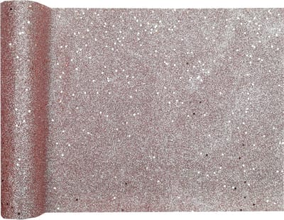 Santex Kerstdiner glitter tafelloper op rol - 2x - rose goud - 28 x 300 cm - polyester