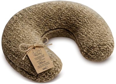 Voedingskussen baby 130 cm C-vorm borstvoedingskussen Nursing Pillow – afneembare Bouclé hoes ergonomisch wasbaar pasgeboren zacht ademend – OEKO-TEX gecertificeerd Donkerbeige