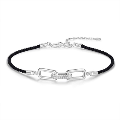 New Bling 9NB-1710 – Zilveren macramé armband zwart – Schakels – Met zirkonia – Zilverkleurig – 925 zilver – Verstelbaar 16+2 cm