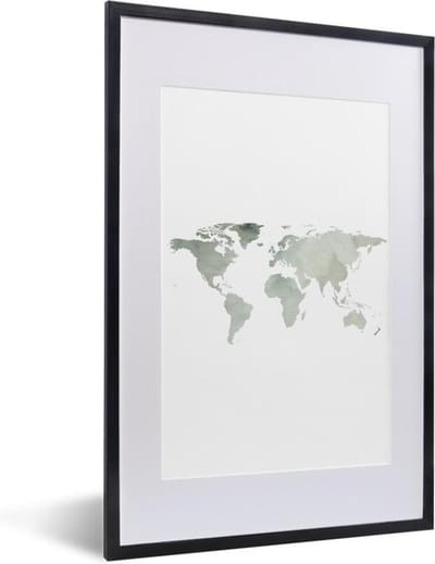 Poster in lijst - Fotolijst 40x60 cm - Posters - Wereldkaart - Minimalisme - Grijs - Posterlijst zwart - Decoratie - Wanddecoratie woonkamer - Muurdecoratie slaapkamer