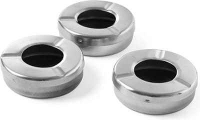 HENDI Asbak met deksel – roestvrij staal – set van 3 – compact ontwerp – Ø90x(H)28mm