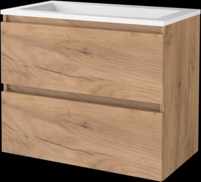 Basic Start 46 badmeubelset met greeploze wastafelonderkast met 2 lades en acryl wastafel zonder kraangaten 80 x 46 cm, whisky oak