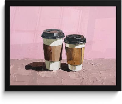 Poster in lijst - Fotolijst 40x30 cm - Posters - Koffiebekers - Deksel - Verf - Textuur - Posterlijst zwart - Decoratie - Wanddecoratie woonkamer - Muurdecoratie slaapkamer