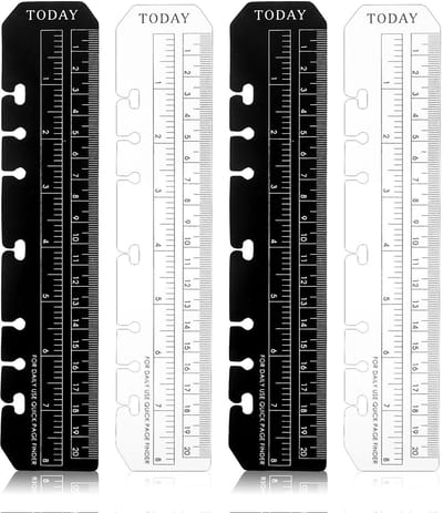 Dailygoods- Bladwijzers Set van 4 - Bladwijzerliniaal PVC - A5 Formaat - Zwart/Transparant - 22 cm Lengte - 4 cm Breedte - Liniaal