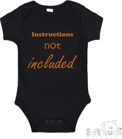100% Katoenen Romper "Instructions not included" Unisex Katoen Zwart/tan Maat 62/68