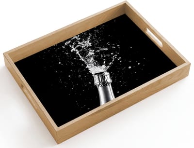 Dienblad hout 40x30 cm - Schootdienblad - Champagne - Zwart - Spetters - Popping - Borrelplank rechthoek - Plateau dienbladen
