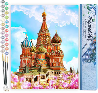 Figured'Art Schilderen op Nummer Volwassenen canvas St Basil Kathedraal - Handwerk acrylverf Kit DIY Compleet - 40x50cm zonder frame