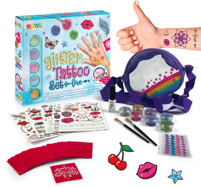 Glitter Tattoo Set XXL - Knutselpakketten - 7 glitterkleuren - 36 sjablonen - Plak tattoos voor Kinderen - Kinderfeestje - Tattoos Kinderen - Joya Creative