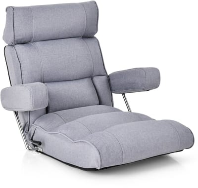 COSTWAY Vloerstoel, inklapbare bondenbank met verstelbare rugleuning, hoofdsteun, lendensteun en opklapbare armleuningen, vloerstoel, relaxstoel voor meditatie, lezen, gamen, grijs