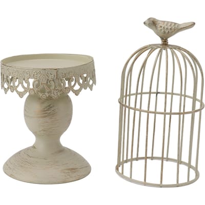 Bougeoir Cage à Oiseaux Fer Vintage Détachable Base Stable Décor Cage à Oiseaux pour Chambre Restaurant S gray
