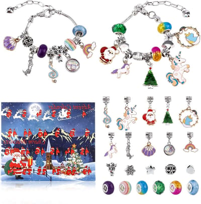 DIY Adventskalender Armbanden Set met 24 Stuks, Creatieve Sieraden voor Kerstmis, Tel Af naar de Feestdagen met Unieke Armbanden voor Meisjes