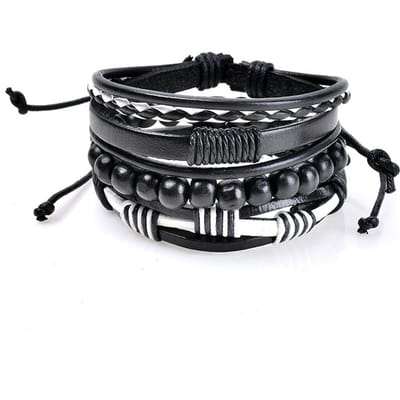 Retro Lederen Armband Meerlaags Vlechten Dames Manchet Wrap Armband voor Mannen Gemengd Zwart 61178118 black