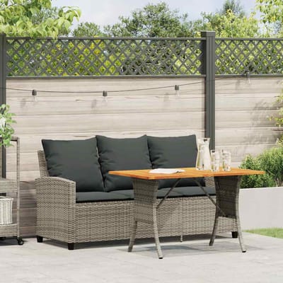 vidaXL - Tuinbank - 3-zits - met - kussens - & - tafel - poly - rattan - grijs