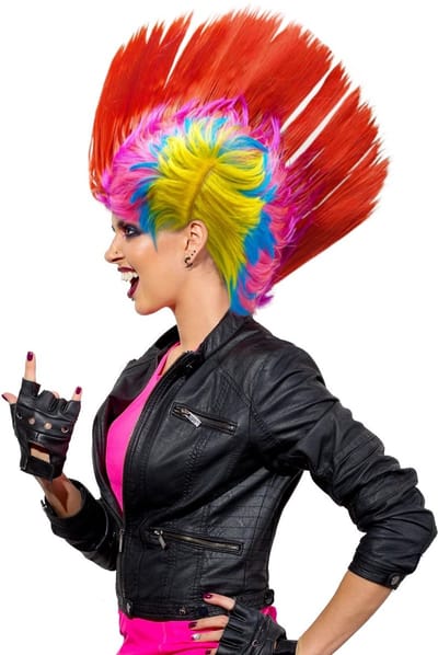 Dailygoods- Punk Pruik Veelkleurig - Jaren 80 Pruik - Heavy Metal Pruik - Rock Star Pruik - Kostuum Pruik - Polypropeen Materiaal - Kostuumpruik