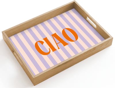Dienblad hout 40x30 cm - Schootdienblad - Ciao - Quote - Pastel - Strepen - Borrelplank rechthoek - Plateau dienbladen
