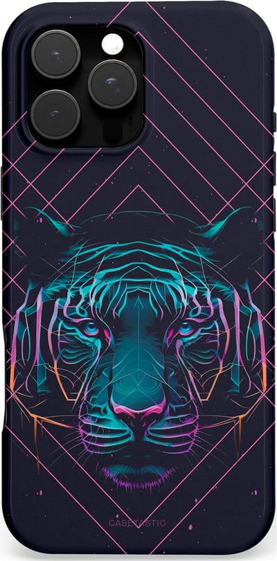 Casetastic hoesje geschikt voor Apple iPhone 16 Pro Max - MagSafe - Dubbellaagse bescherming - Neon Tijger - Fashion Case - Donkerblauw