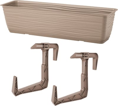 Form Plastic Balkon plantenbak Balustrade - incl ophangbeugels - kunststof - beige - L60 x B17 x H14