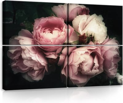 Canvas Schilderij - Bloemen - Boeket - Rozen - Wit - Planten - Inclusief Frame - 120x80 (lxb) - 4 Luiks