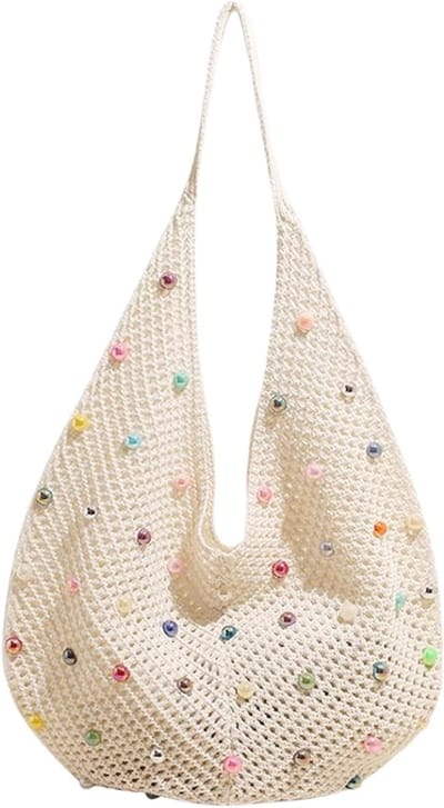 Ruime Boho Strandtas met Kleurrijke Kralen - Ideaal voor Zomer, Vakantie en Dagelijkse Gebruik, 38×65cm Opbergtas voor Strand en Vrije Tijd