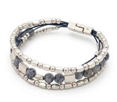Donkerblauwe en zilverkleurige kralen armband voor dames – meerlaagse koord armband met magnetische sluiting