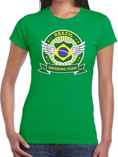Groen Brazil drinking team t-shirt groen dames - BraziliÃ« kleding S