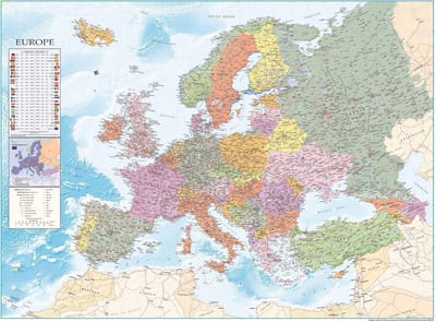 Europa Poster - Wereldkaart Vlaggen - Reizen Plannen - Inclusief Verrassingsposter - 135x100cm - Full Colour