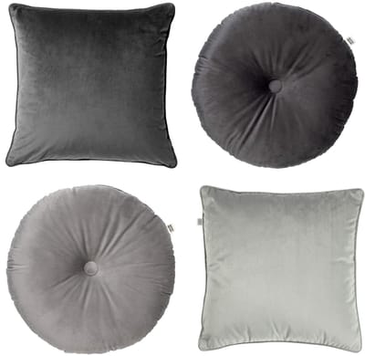 Dutch Decor - KUSSENSET - 4-delig - Velvet Shapes - 45x45 cm en Ø38 cm - inclusief binnenkussens - antraciet, grijs - Met Ritssluiting – Decoratie Kussens - Comfortabele kussentjes voor op de Bank