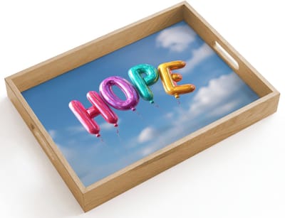 Dienblad hout 40x30 cm - Schootdienblad - Ballonen - Lucht - Hope - Borrelplank rechthoek - Plateau dienbladen