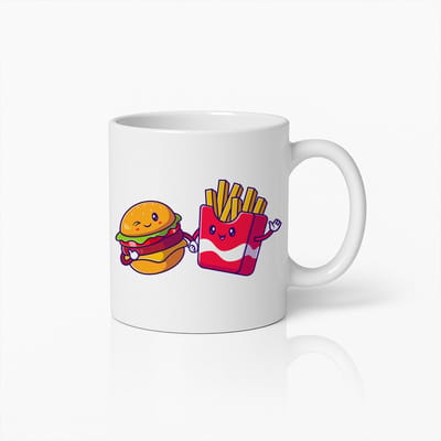 Schattige Burger en Frietjes Mok – Leuk Fastfood Cartoon Ontwerp voor Eten Liefhebbers