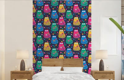 Behang - Fotobehang Kat - Regenboog - Bloemen - Breedte 140 cm x hoogte 220 cm