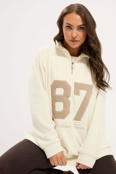 Yours Ivoorwitte '87' Fleece Met Halve Rits Size 42