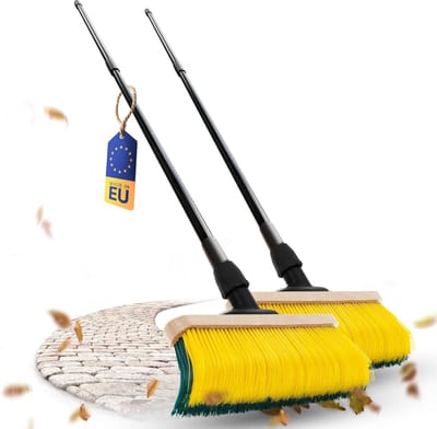 Novaliv 2X Premium klauwbezem met steel 50cm, speciale bezem met gebogen borstelharen - ideaal als tuinbezem, schraapbezem, kunstgrasbezem, optimaal voor op de camping, straatbezem, veegbezem
