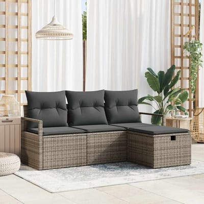vidaXL - Bankstel - 4 - st - 4-Aantal - zitplaatsen - Grijs - poly - rattan