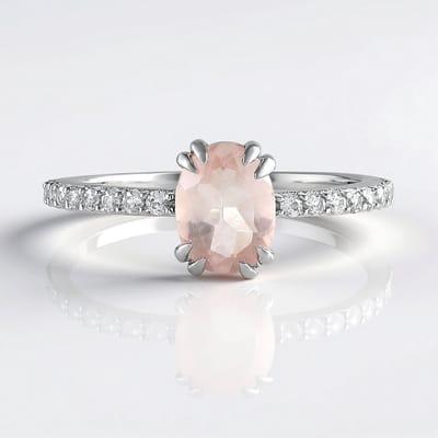 Cavill - Zilveren ring 925 Sterling Zilver Geplatineerd - Braziliaanse Rozenkwarts 1,03 ct Ovaal - 18 Zirkon 0,38 ct - Elegante Damesring