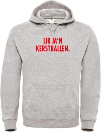 Foute kersttrui hoodie grijs L - Lik m'n kerstballen - Rood - soBAD. | Kersttrui soBAD. | kerstsweaters volwassenen | kerst hoodie volwassenen | Kerst outfit | Foute kerst truien