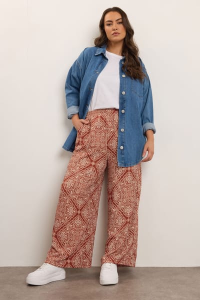 Yours Rust Brown Paisley Crinkle Wijde Broek Size 46