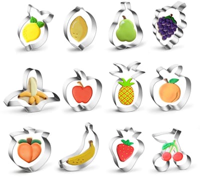 Dailygoods- Uitsteekvormen 12 stuks - Koekjesvormen in fruitvorm - Koekjessnijders - Roestvrij staal - Duurzaam - Feestelijke decoraties