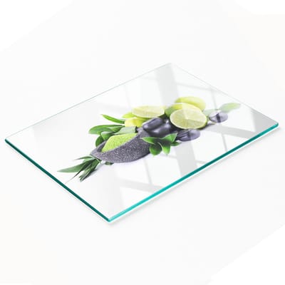 Stijlvol en duurzaam glazen bord met kalk- en steenprint, 80x52 cm