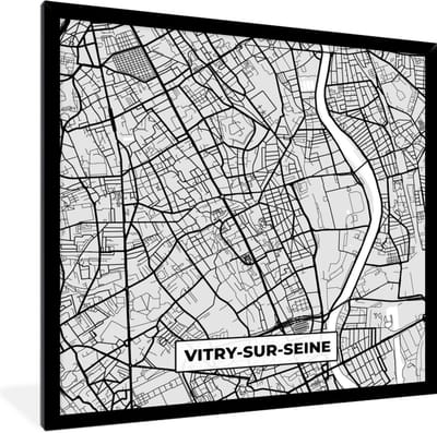 Fotolijst incl. Poster - Plattegrond - Kaart - Stadskaart - Frankrijk - Vitry-sur-Seine - 40x40 cm - Posterlijst