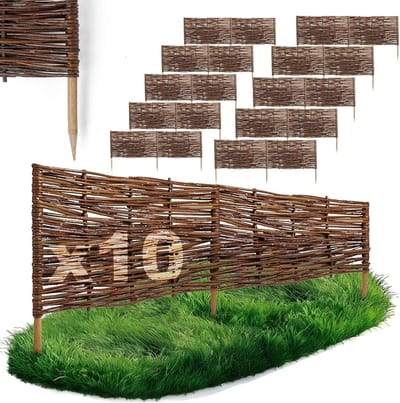 BOGATECO Wilgen Beeteinfassung - Set van 10 Stuks - Diverse Maten - Flexibele Rasenkant & Steckzaun - Handgevlochten Tuinafscheiding | 120 cm x 30 cm