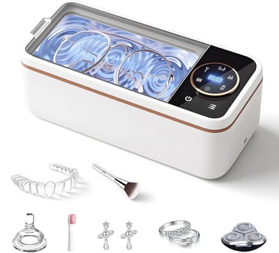 Ultrasone sieradenreiniger – 45 kHz ultrasoon reinigingsapparaat met 12 oz (ca. 350 ml) tank van 304 roestvrij staal, 6 reinigingsmodi en digitale timer voor sieraden, brillen, ringen en kunstgebitten.
