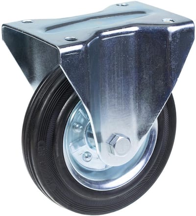 Vast zwenkwiel van 160 mm met zwart rubber op een hartwiel van geperst staal